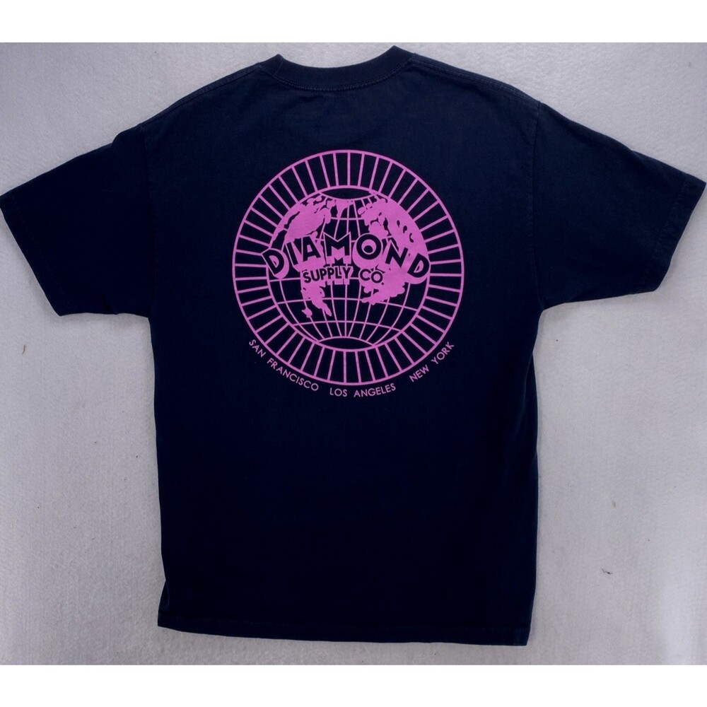 Diamond Supply Co Mens Shirt Large Blue Pink World Graphic Made in USA